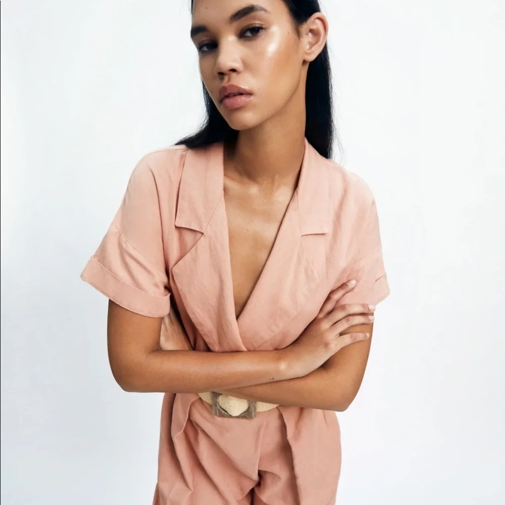Zara linen blend salmon jumpsuit